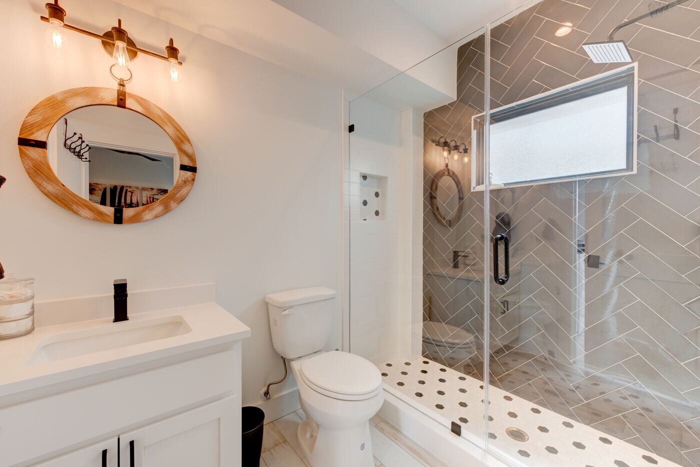 Bathroom with herringbone tile
