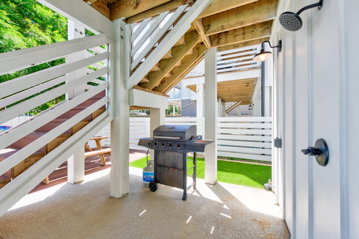 Outdoor grill and shower area