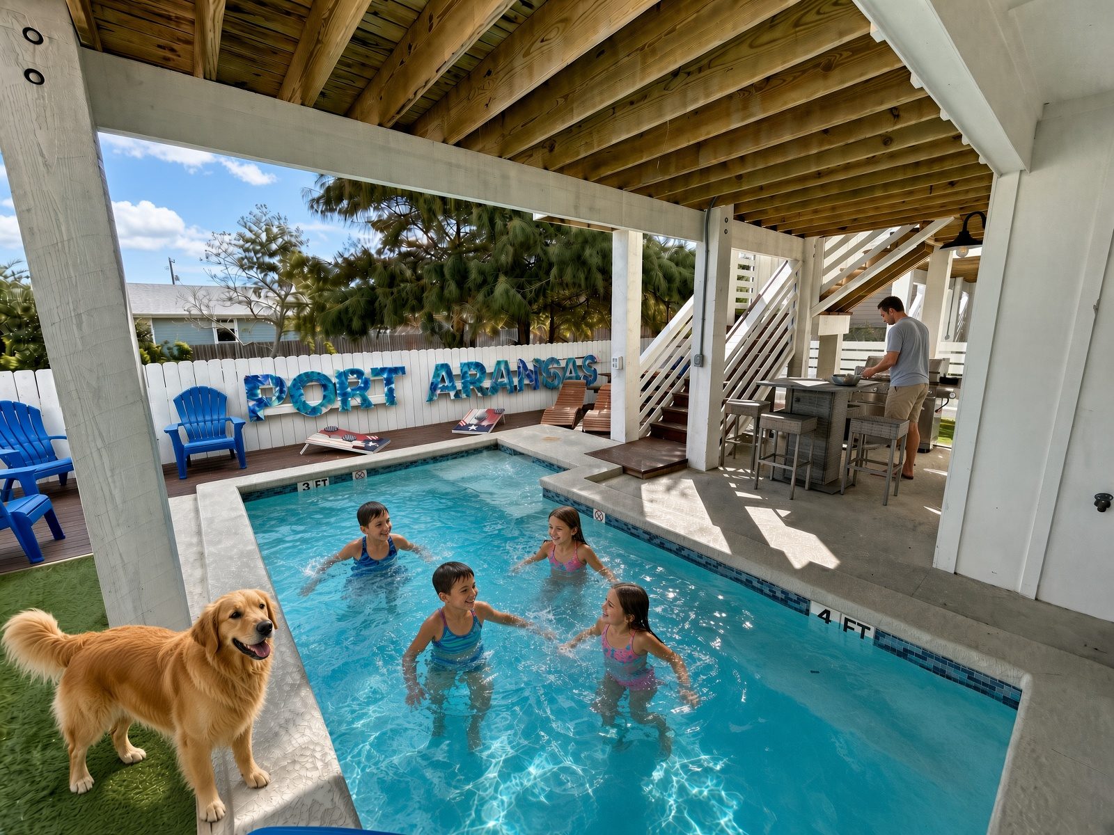 Family at the pool
