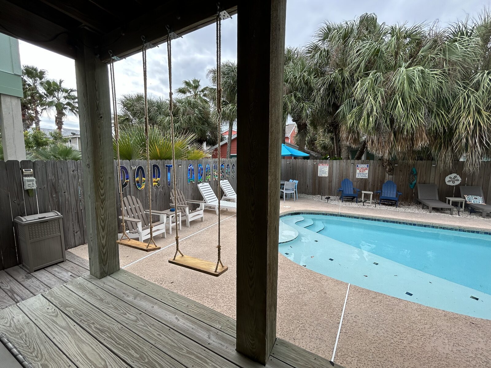 Covered patio with swings