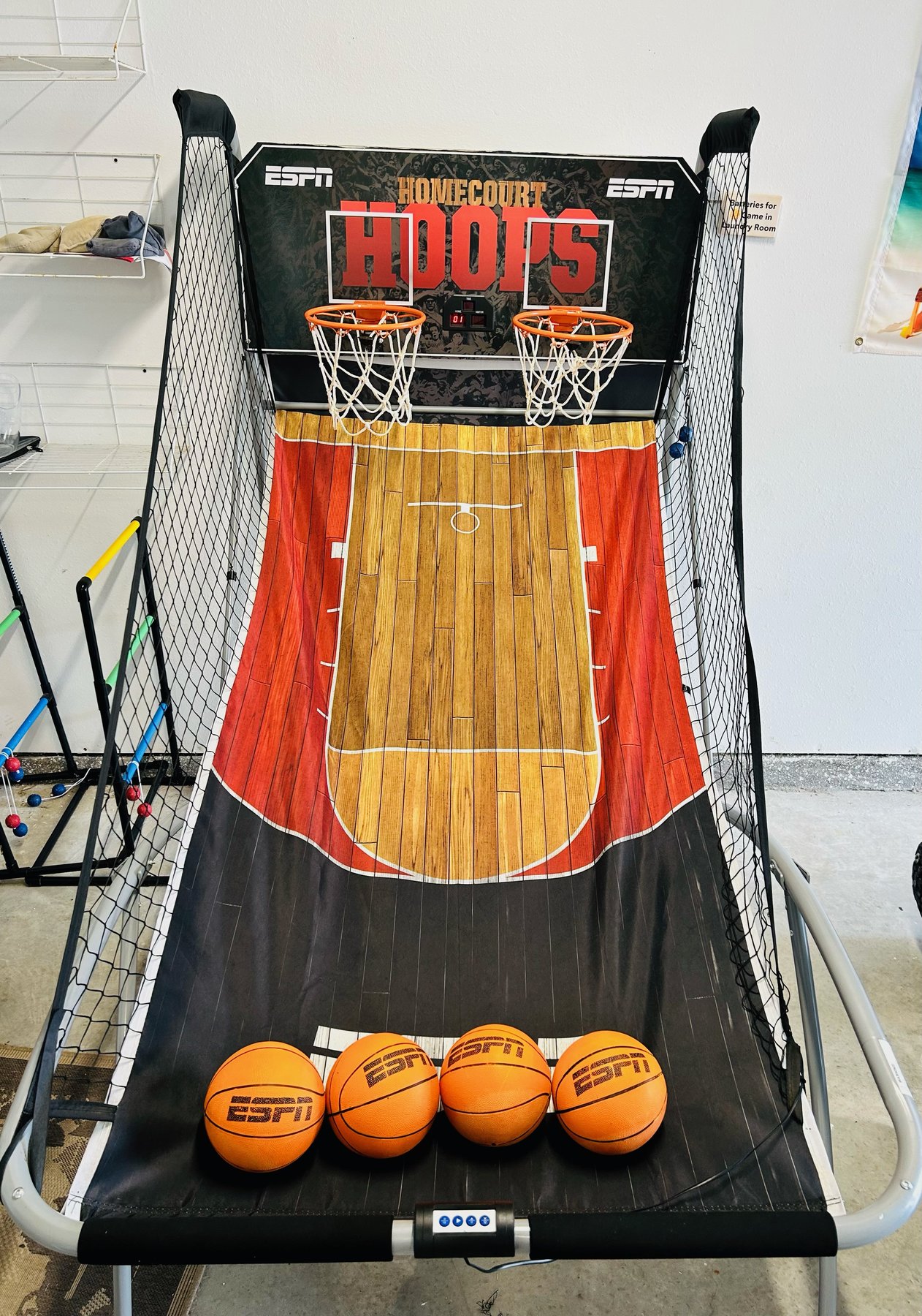 ESPN Homecourt Hoops basketball arcade in the garage