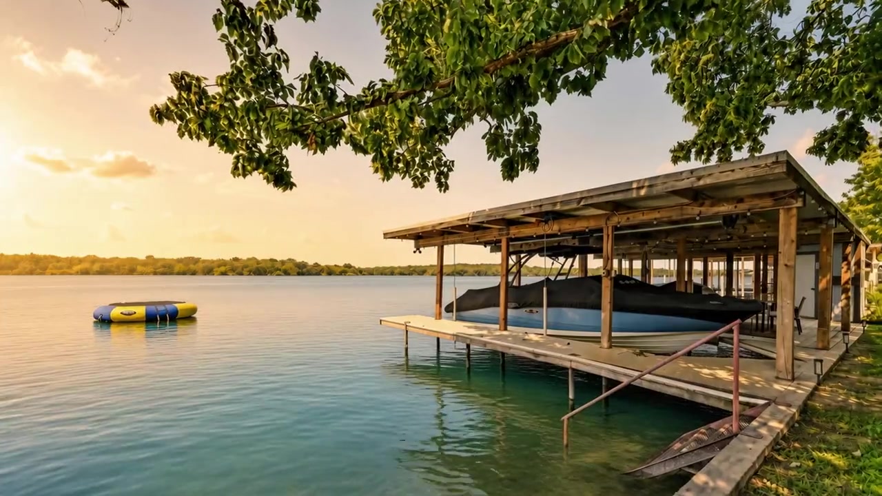 Stay Beautiful on Lake LBJ — dock mornings cinematic still
