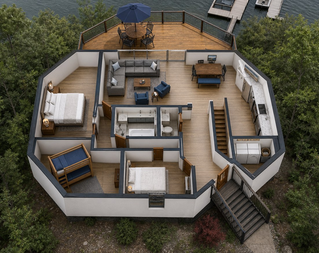 Stay Beautiful second floor — living, kitchen, and bedrooms