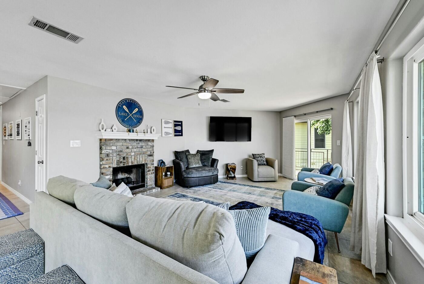 Living room with lake views