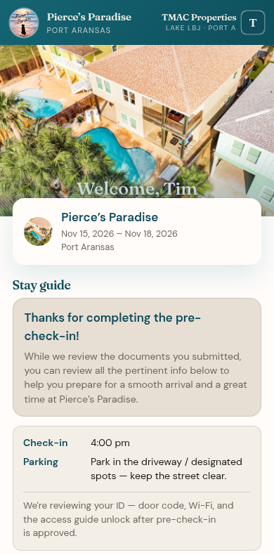 Sample pre-check-in stay guide after you finish the checklist